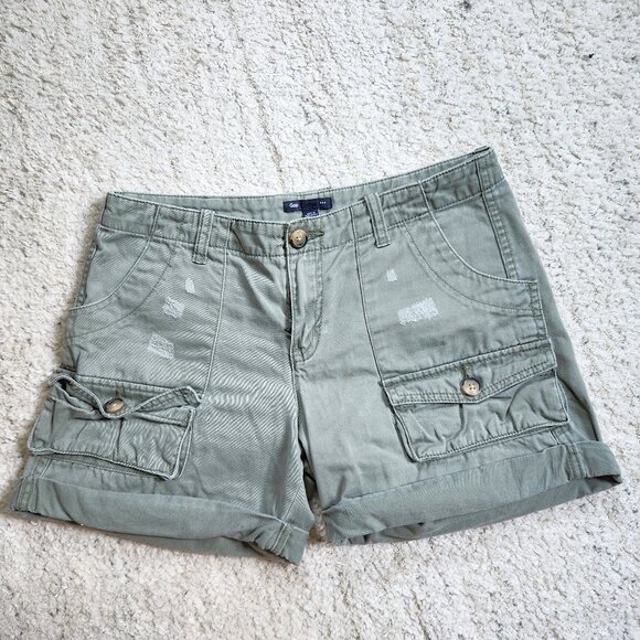 Gap Summer 2010 Olive Green Distressed Cargo Shorts Size 4 vintage 2000s y2k - Picture 1 of 16